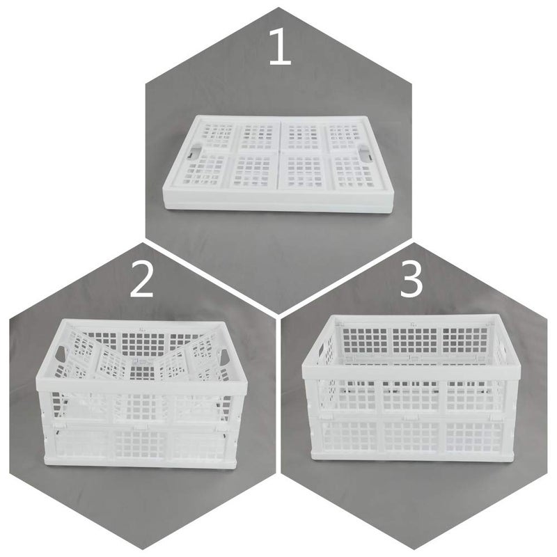Begale 32 L Plastic Foldating Storage Basket, 3-Pack Collapsible Organizer Crate, White - Image 5
